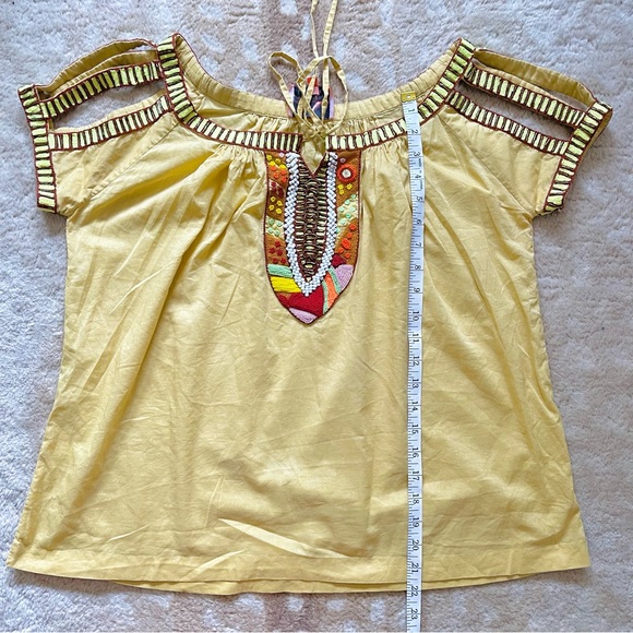 Pia Pauro Neon Beaded Embroidered Tunic Short Sleeve Top in Yellow Size Xs - Picture 4 of 8